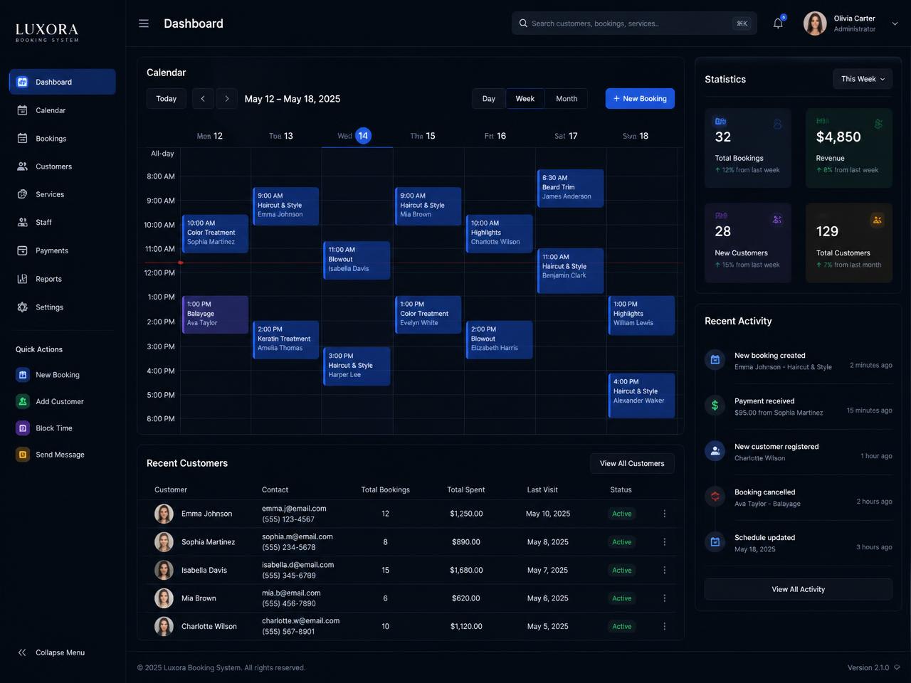 Bokning & administration — System · koncept