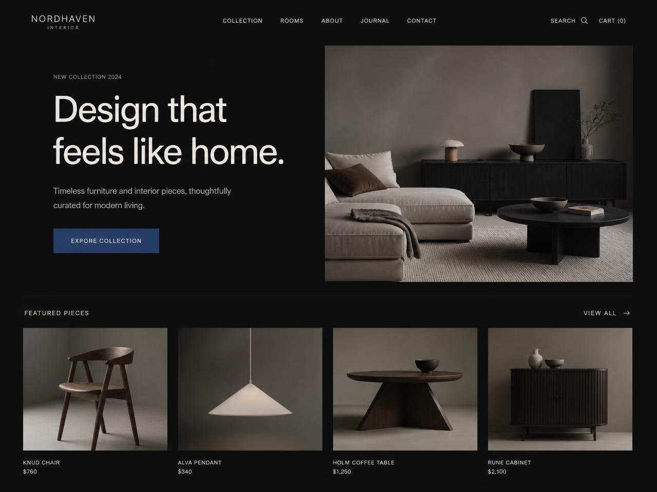 Nordhaven Interior — Webbplats · koncept